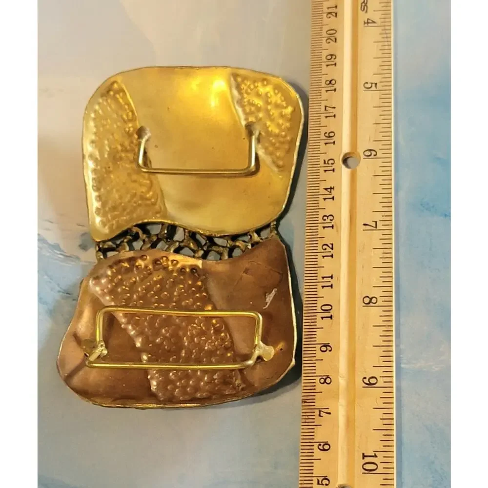 Vintage 1980's Brutalist Large Belt Buckle,‎ Copper Brass, Statement acc-